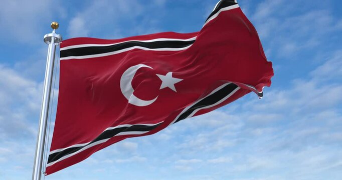 Free Aceh Movement flag with flagpole waving in wind, rolling clouds background looping, 4K video (Perfect Loop)