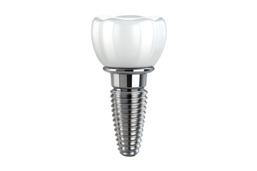 Realistic 3d rendering of a dental implant with a white crown isolated on transparent background