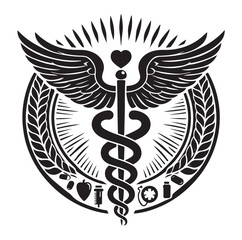 Caduceus health silhouette Vector Isolated Vector Illustration Medicine logo. Healthcare