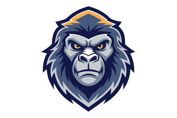 An illustrated powerful gorilla head with golden eyes shows intense expression on a white backdrop