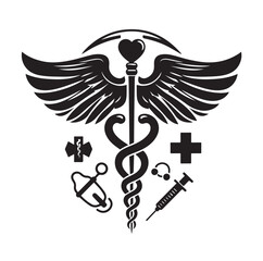 Caduceus health silhouette Vector Isolated Vector Illustration Medicine logo. Healthcare