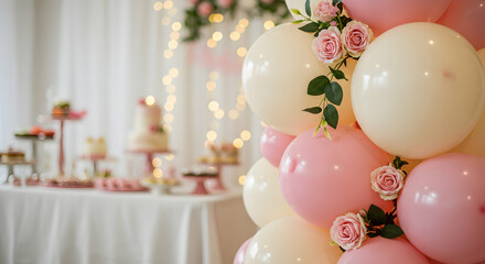 Elegant Pink and Cream Balloon Arch Baby Shower Party Decor