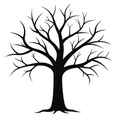 Obraz premium A dramatic vector silhouette of a bare tree, ideal for designs representing winter, sadness, or a stark, minimal natural aesthetic.