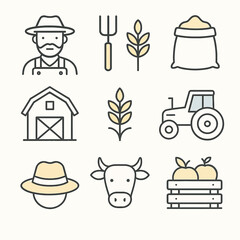 ,Rustic farm icons symbolize agricultural life