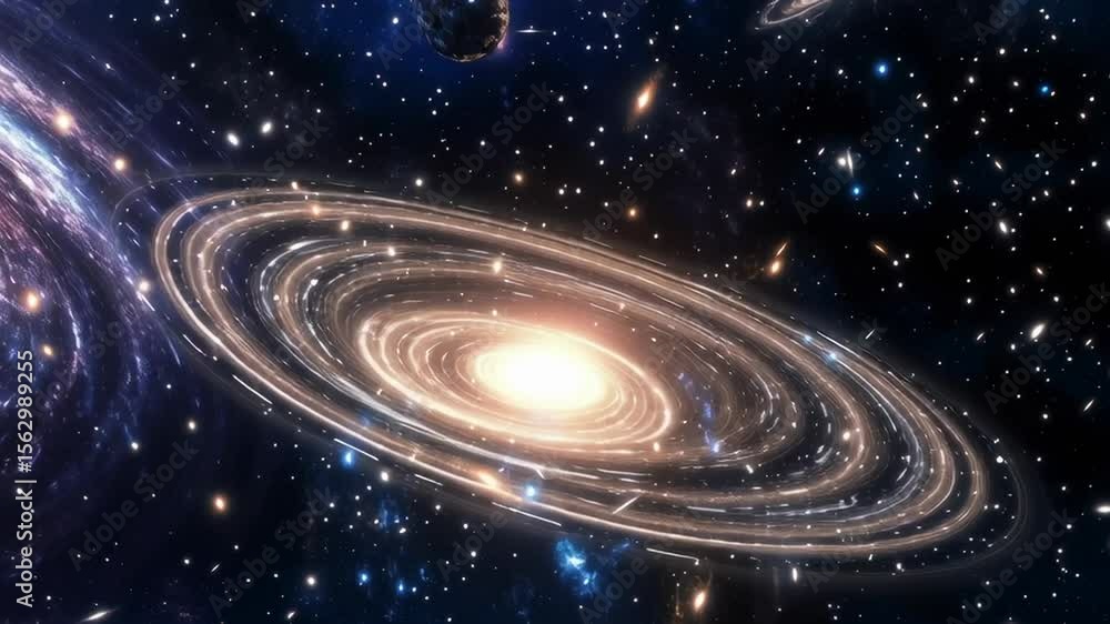 Aufkleber a galaxy with a spiral in the middle and a large round object in the background. the galaxy is fille