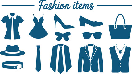 A collection of fashionable clothing items isolated on white background, set of female accessories