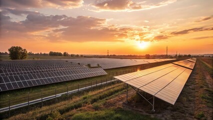 Solar farm at sunset renewable energy landscape
