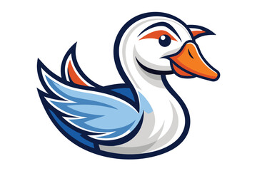 Obraz premium Animated goose illustration with orange beak and blue wings on a white backdrop