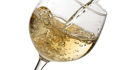 Golden champagne splashes into a glass, a refreshing bubbly beverage pour