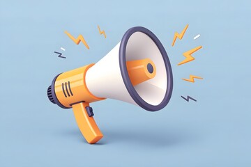 Orange and white megaphone with sound waves announcement