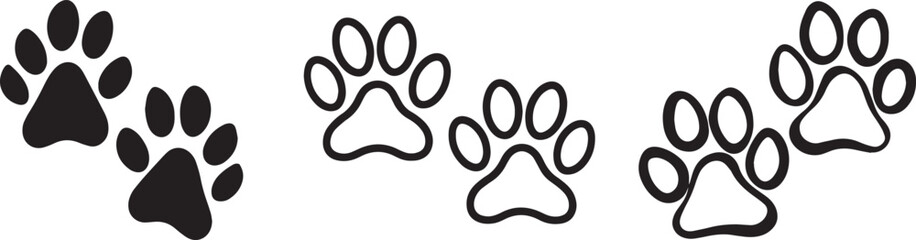 Obraz premium Animal Paw Print Vector Icon Set. Pet Footprint Outline and Solid Style Vector
