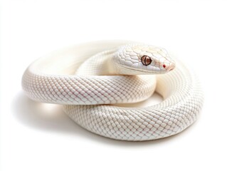 Fototapeta premium White snake coiled on a smooth surface in a bright setting