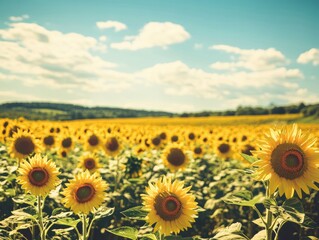 Obraz premium Sunflowers bloom under a clear sky in a vibrant field