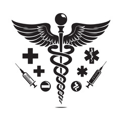 Caduceus health silhouette Vector Isolated Vector Illustration Medicine logo. Healthcare