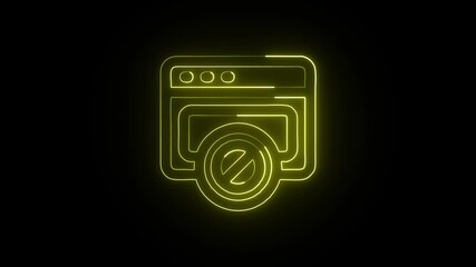 Glowing Website Blocks and Symbol in HD Video Neon Animation on Black Background