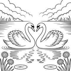 Fototapeta premium swans on the water in a river 