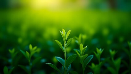 New Life Beginning in a Vibrant Green Field Under Golden Sunlight