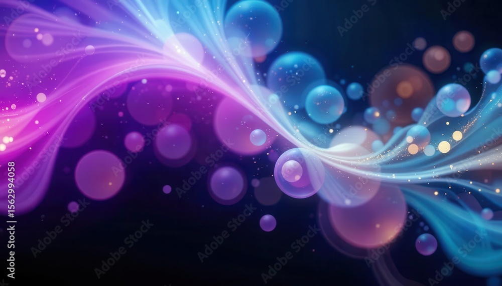 Poster colorful abstract background with flowing lines and glowing bubbles for computer screens