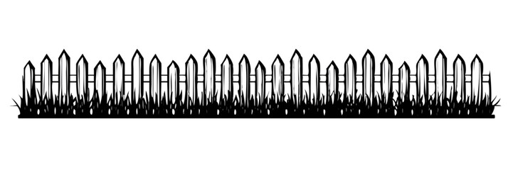 Wooden fence and grass vector illustration with drawing style,
