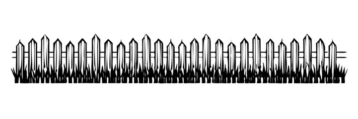 Wooden fence and grass vector illustration with drawing style,