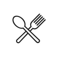Spoon and fork icon in line style, restaurant business concept, vector illustration