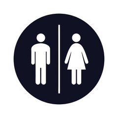 Two silhouette icons representing men and women on a public restroom sign man woman toilettes sign symbol silhouette vector icon on white background illustration minimalist