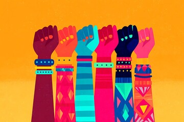 design of community members joining hands to promote equality