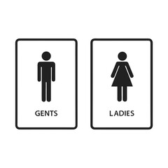 Gender-separated public restroom signs, icons, or symbols for men and women man woman toilettes sign symbol silhouette vector icon on white background illustration minimalist
