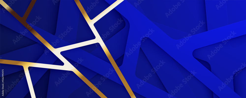 Poster abstract blue and gold background with lines and modern vector design