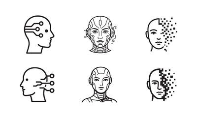 AI and Robotics Humanoid Heads with Circuitry and Data Pixels