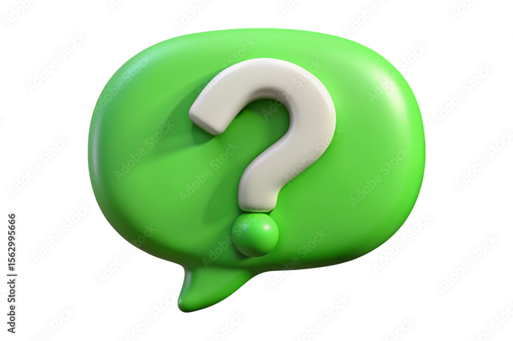 Fototapete green speech bubble with a white question mark symbol isolated on transparent background
