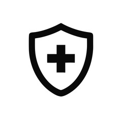 Medical health protection shield icon with cross. Healthcare medicine protect business concept, vector illustration