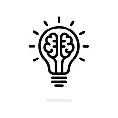 Creative brain in line icon, Creative idea light bulb logo vector illustration, Symbol of innovation, idea, mind, thinking, solution, education