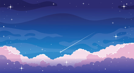 Night sky landscape vector, fantasy background, wallpaper