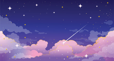 Night sky landscape vector, fantasy background, wallpaper