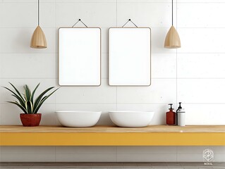 Minimalist Interior Mockup (Bangkok) in a surreal dreamlike setting, a contemporary bathroom overlooking a misty Contemporary Interior Mockups Architectural Mockup Spaces