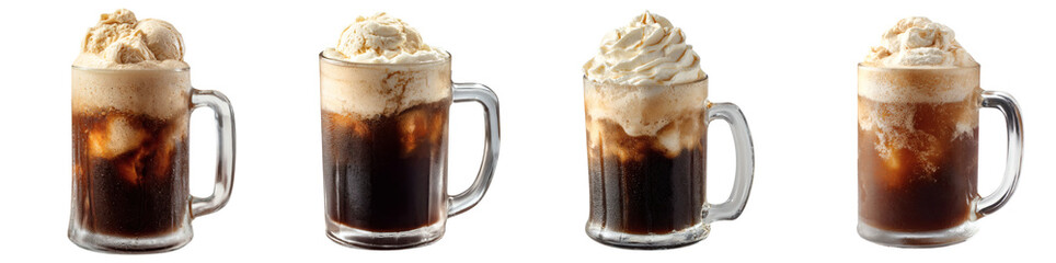 Classic Root Beer Float in a Glass Mug with Ice Cream, a Delicious Beverage PNG set with transparent background