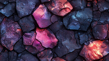 Unique seamless texture of colorful stones with glossy surfaces in dark hues