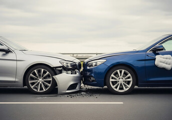 Cracked Headlight in Car Accident and Crumpled Bumper for Insurance Claim