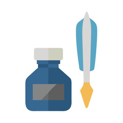 Quill pen and ink bottle vector design on black background