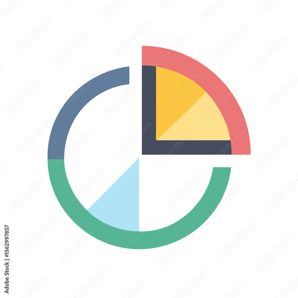 Poster flat style pie chart icon with different colored segments