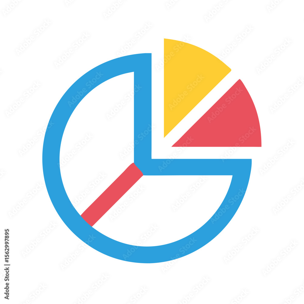 Poster flat design pie chart with slices in bright colors