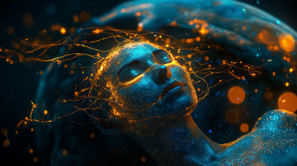 Creating a surreal portrait of a woman with glowing particles at night