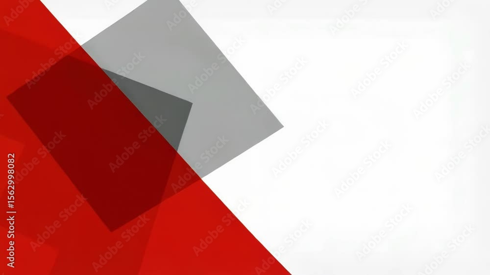 Poster overlapping red and gray geometric shapes create an abstract design on a white background