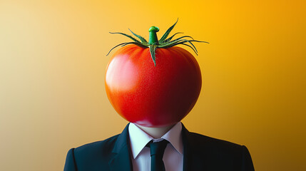 Unique concept of a person with a tomato for a head in a professional setting