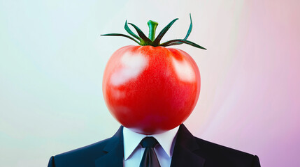 Unexpected meeting with a person wearing a tomato as a head in a business suit