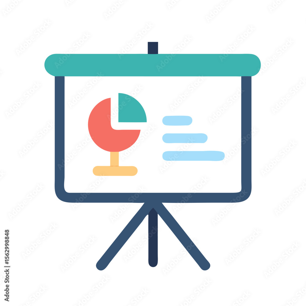 Poster presentation chart on tripod showing business pie statistics