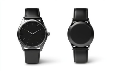 Black leather watch mockups on white background