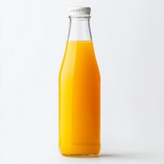 Clear Glass Orange Juice Bottle on White Background