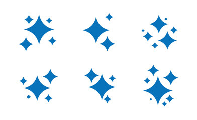 Collection of Blue Glowing Stars and Light Bursts – Vector Set